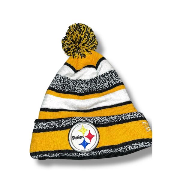 Pittsburgh Steelers Beanie Pom Hat Knit Pom NFL New Era Football OS Black Yellow - Picture 5 of 11